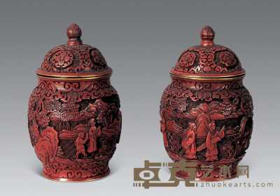 清 铜胎雕漆盖罐（一对） 高19cm